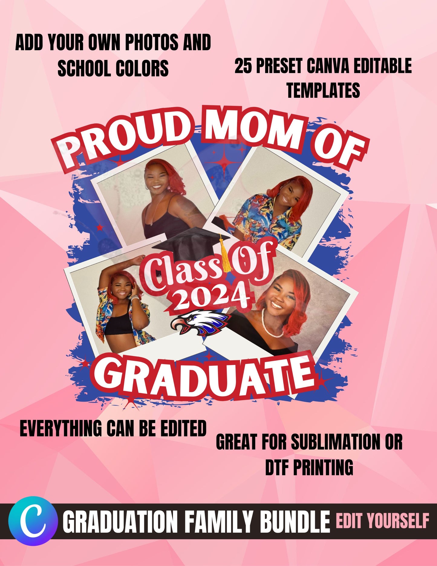 Proud Graduate Family Bundle, Editable Canva Template