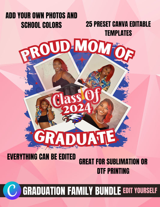 Proud Graduate Family Bundle, Editable Canva Template