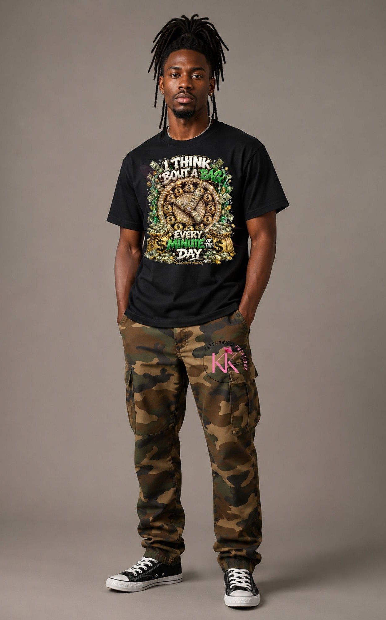 I Think ’Bout a Bag Every Minute of the Day – Millionaire Mindset Luxury Streetwear Graphic Tee