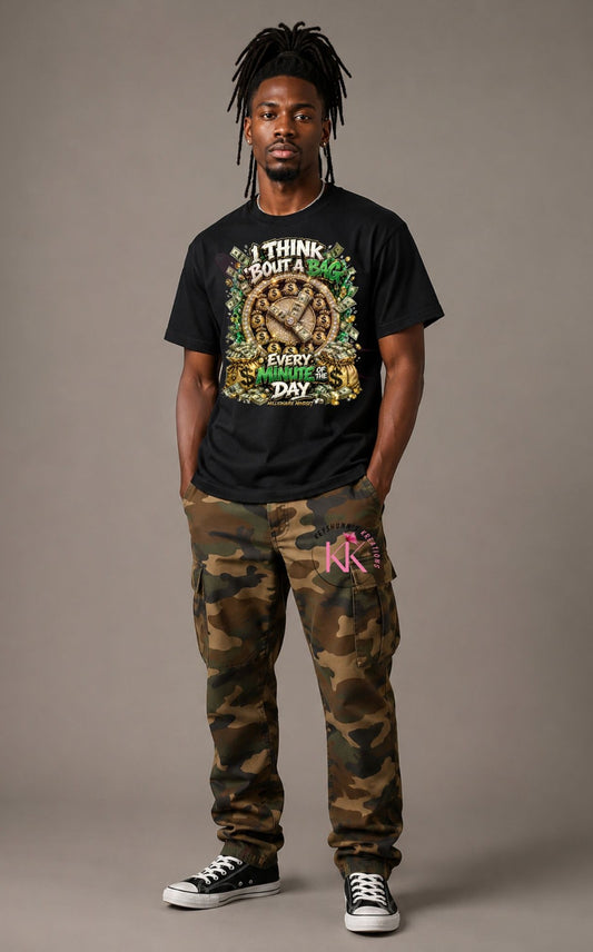 I Think ’Bout a Bag Every Minute of the Day – Millionaire Mindset Luxury Streetwear Graphic Tee