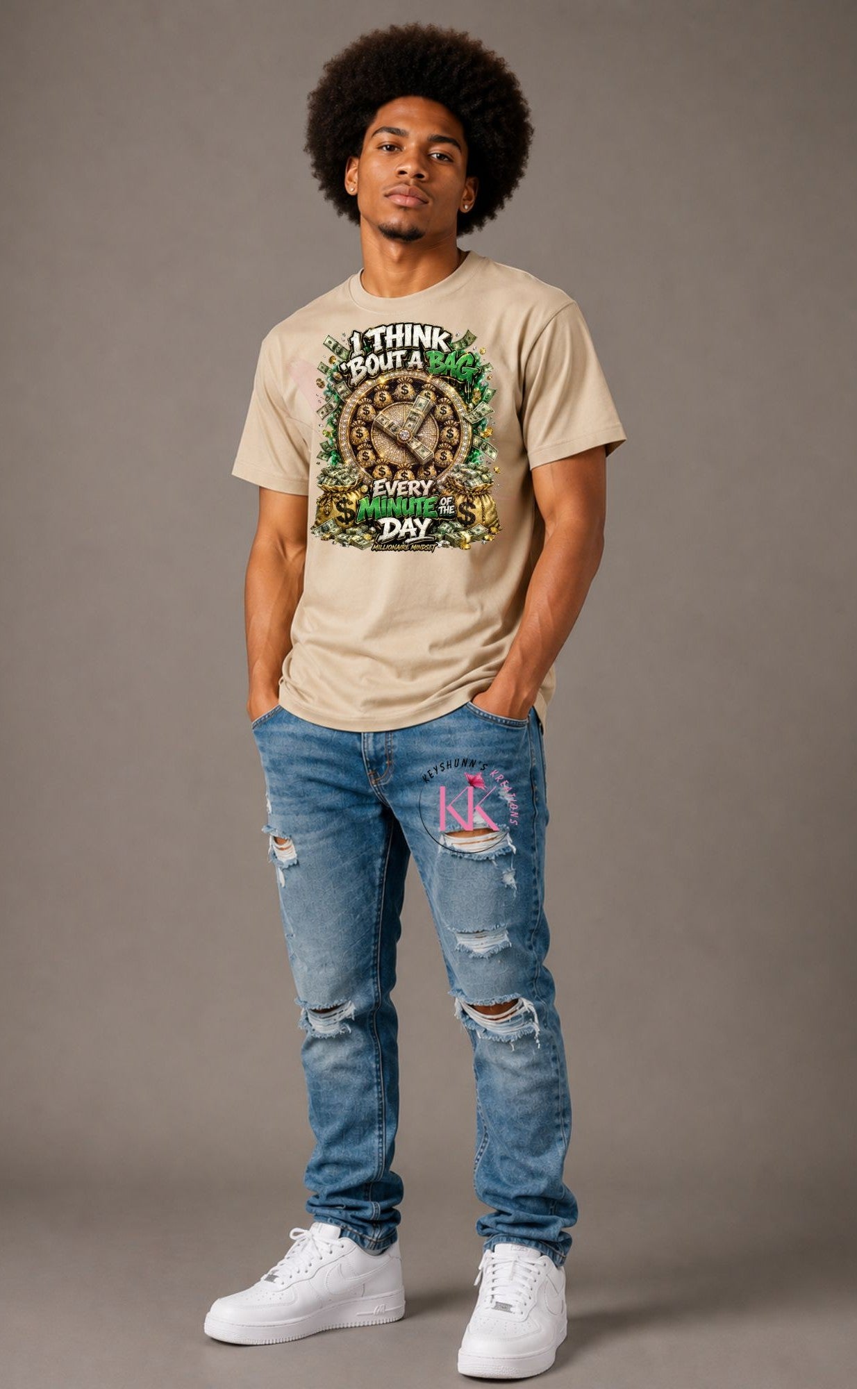 I Think ’Bout a Bag Every Minute of the Day – Millionaire Mindset Luxury Streetwear Graphic Tee