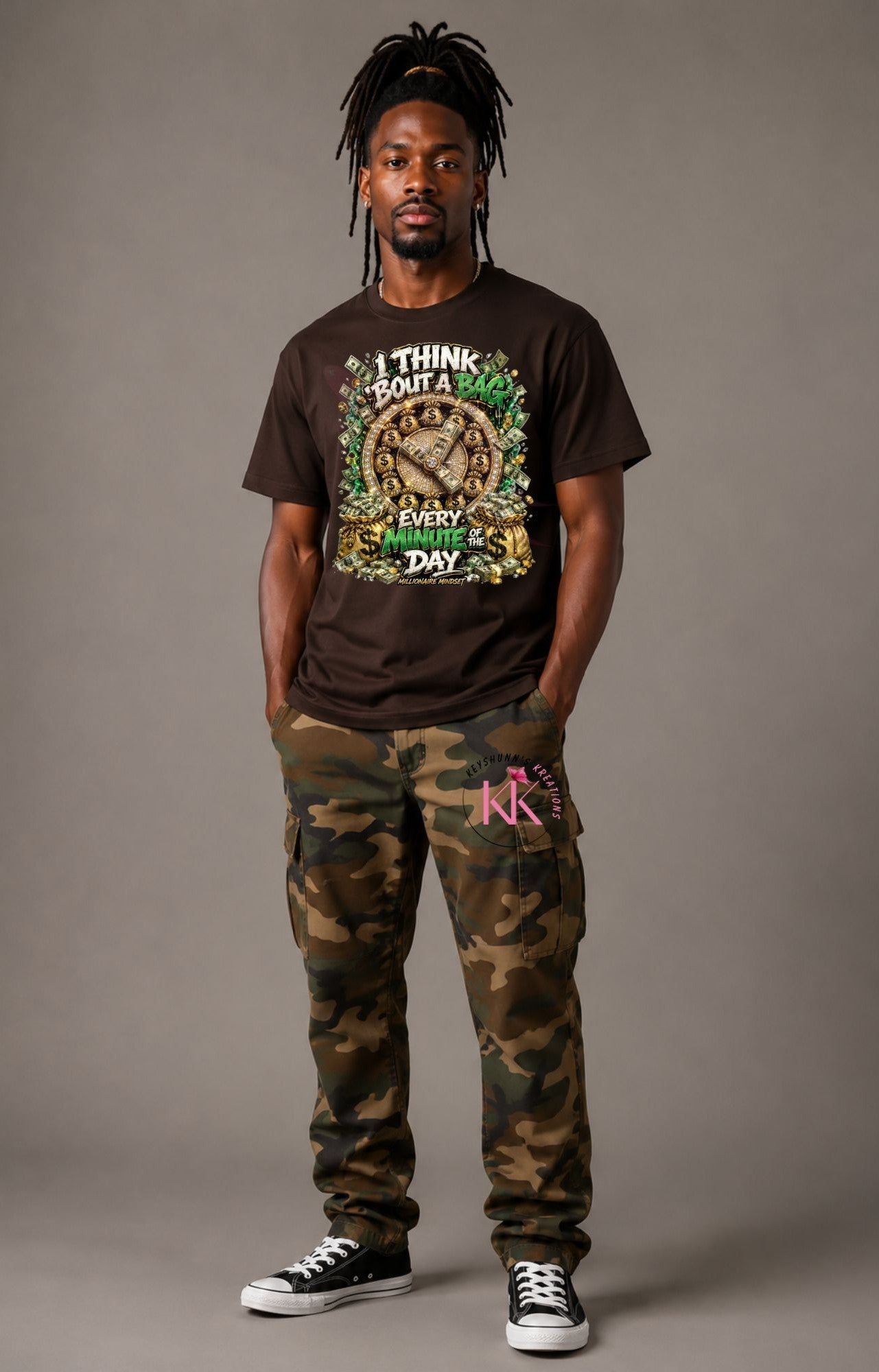 I Think ’Bout a Bag Every Minute of the Day – Millionaire Mindset Luxury Streetwear Graphic Tee