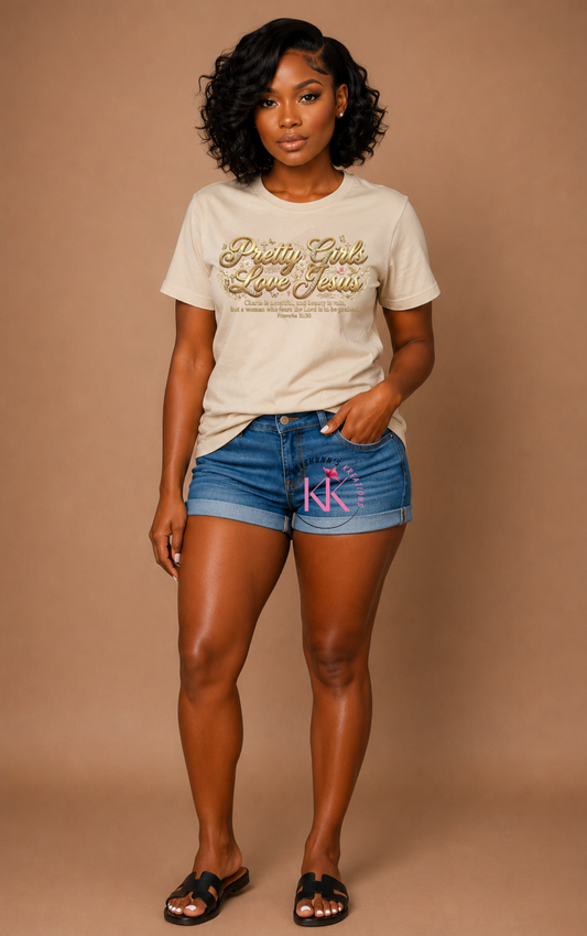 Pretty Girls Love Jesus Luxury Christian T-Shirt | Proverbs 31:30 Faith Boutique Tee
